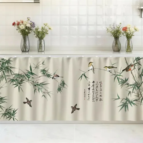 Vista 8 de SK Studio Cortinas cortas para cocina, estante de gabinete, a prueba de polvo, cortina opaca para café debajo del fregadero, falda para baño
