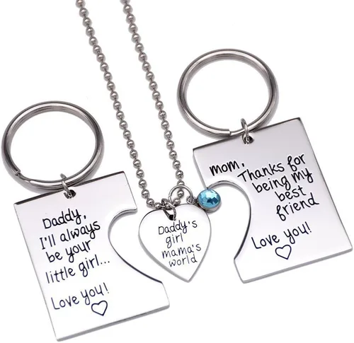 Vista 3 de O.RIYA Daddy's Girl Mommy's World - Juego de collar con dije de llavero de 3 piezas, regalo para hija, regalos para niñas pequeñas