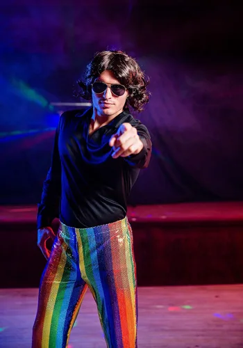 Vista 3 de Disfraz de discoteca para hombre de los años 70 para hombre, negro,azul,rojo