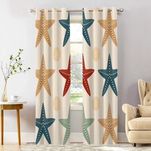 Vista 22 de Shrahala Beach Scenery Blackout Curtain Tiers, Coastal Landscape Kitchen Valance Light Blocking Tier Drapes with Rod Pocket, 2 Pack 26 X 24 in Blue1
