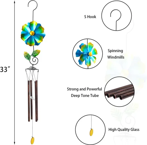 Vista 4 de Taman Campanas de Viento para Exteriores - Campana de Viento Giratoria Decorativa de 33" Memorial Simpática Regalo para Madre para Hogar, Exterior