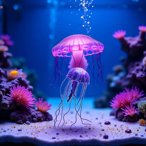 Vista 2 de Medusa artificial púrpura brillante adecuada para pecera, decoración de acuario, adornos populares, decoración de acuario, adornos temáticos