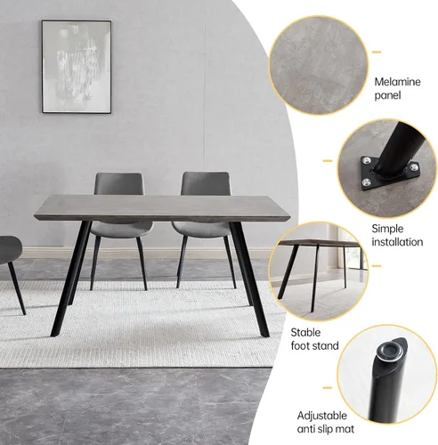 Vista 7 de ZckyCine Conjunto moderno de mesa de comedor de 5 piezas con mesa rectangular de madera y 4 sillas tapizadas en cuero, capacidad para 4 personas