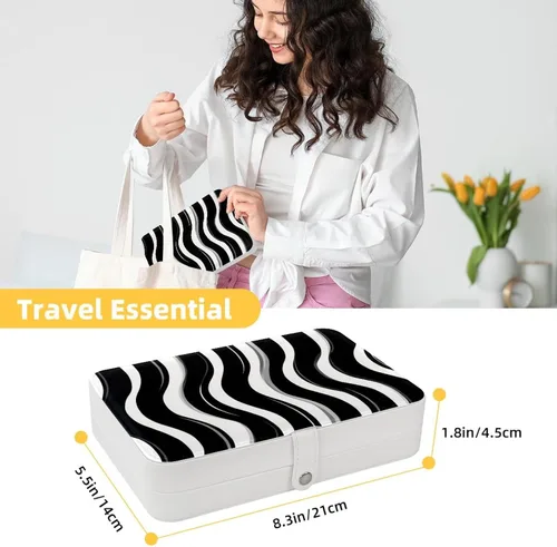 Vista 5 de PU Leather Jewelry Box, Portable Organizer for Women Girls, Travel Case Display Storage Holder for Rings Earrings Necklaces - Black and White Retro