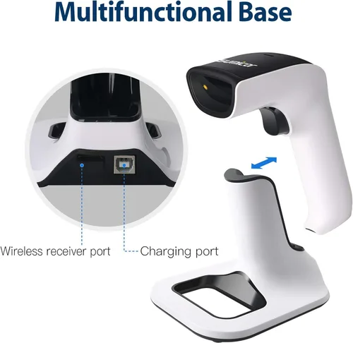 Vista 6 de Sumicor Escáner de código de barras 2D, escáner de código de barras de mano blanco negro 3 en 1 USB con cable y 2.4G inalámbrico y Bluetooth QR Code