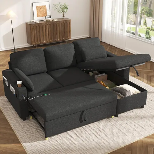 Vista 12 de Sofá cama extraíble 2 en 1 sofá cama seccional sofá en forma de L