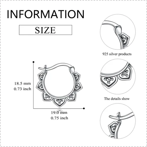 Vista 5 de Aretes de aro de plata de ley 925, estilo bohemio, joyería de regalo para mujeres y niñas