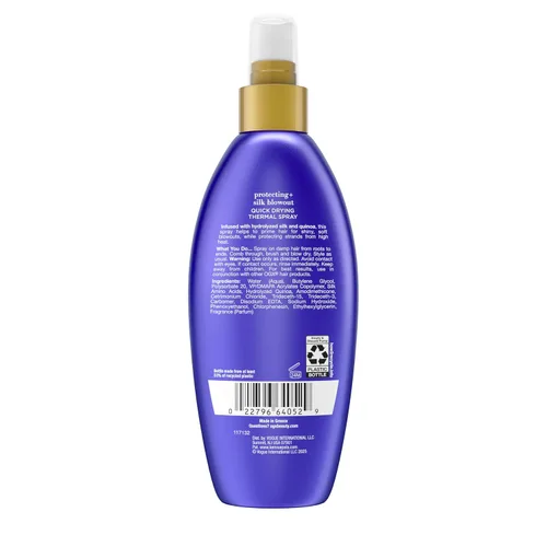 Vista 9 de OGX Protección + Silk Blowout Spray térmico de secado rápido, 6 fl oz (64052)