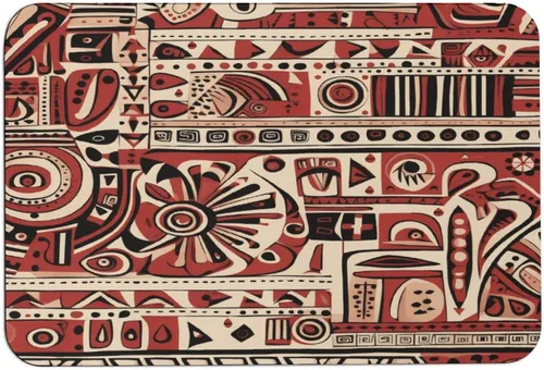 Vista 11 de Tapetes de baño para baño, color rojo, beige, marrón oscuro, patrón de tribu secreta, estilo bohemio, absorbente de agua, antideslizante, alfombra