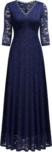 Vista 5 de MISSMAY Vestido largo formal de encaje floral con mangas 23 para dama de honor