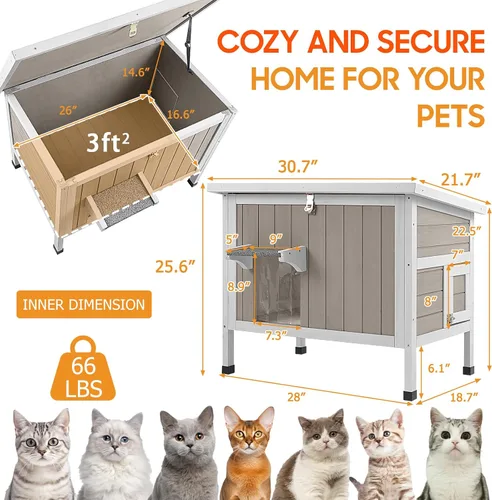 Vista 15 de PetsCosset Casa aislada para gatos al aire libre, resistente a la intemperie, refugio para gatos ferales para invierno, aislamiento de espuma
