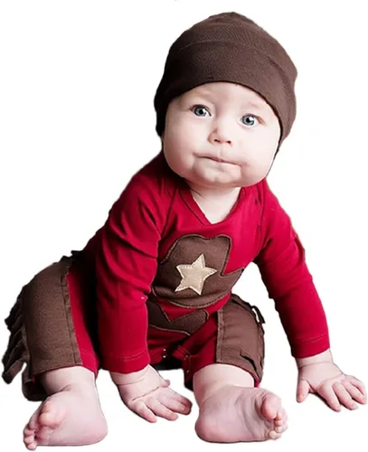 Vista 2 de StylesILove - Mameluco y sombrero para bebé, niño pequeño, sheriff vaquero con flecos, 2 piezas