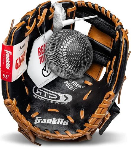 Vista 9 de Franklin Sports Juego de guantes de teeball + pelota para niños Negro