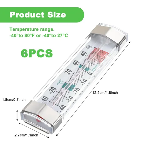 Vista 2 de Paquete de 6 termómetros para refrigerador, congelador, impermeable, analógico, esfera grande, preciso, fácil de leer, amplio rango de -40°F a 80°F
