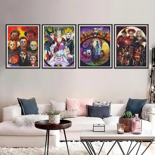 Vista 3 de JAKI Paquete de 4 piezas de arte de diamantes para adultos, kits de pintura de diamantes de dibujos animados para adultos principiantes, arte DIY