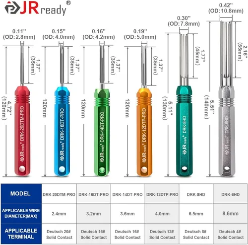 Vista 9 de JRready ST5257-PRO Kit de Herramientas de Conector Deutsch para Contactos Sólidos/Estampados 4#8#16#12#20# 6-22 AWG, con Herramienta de Extracción