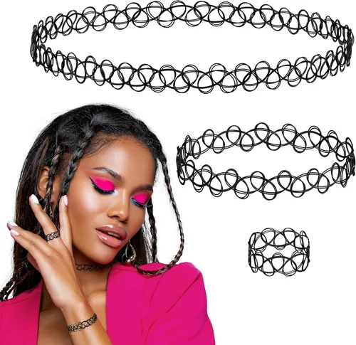 Vista 7 de EXPRESSIONS Colección de Joyería Elástica para Tatuajes de 3 Piezas Surtidas - Conjunto de Collar Gargantilla de Tatuaje, Pulsera y Anillo