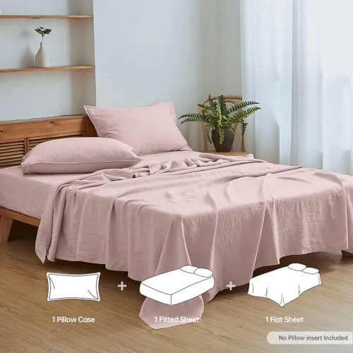 Vista 5 de Simple&Opulence Juego de sábanas de 100 % lino tamaño Twin, 3 piezas de lino francés natural, juego de ropa de cama transpirable, suave y duradero