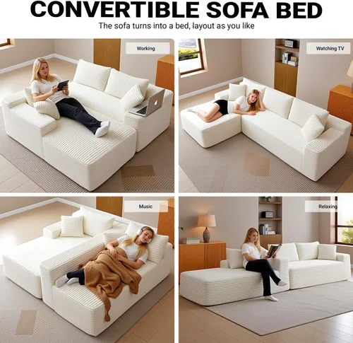 Vista 4 de Cloud Sofá modular moderno de 108 pulgadas con asiento profundo, sofás de pana sin hueso con diván en forma de L para sala de estar, no requiere