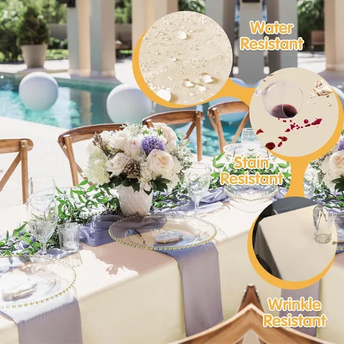 Vista 3 de BRILLMAX - Manteles para mesa rectangular de 6 pies, tela de lino de poliéster, lavable, para boda, recepción, banquete, fiesta de cumpleaños, 60 x
