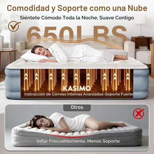 Vista 6 de KASIMO Colchón de aire Queen con bomba de batería de 2000 mAh, 16" elevado
