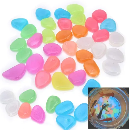 Vista 15 de Oubest Piedras que brillan en la oscuridad que brillan en la oscuridad, piedras decorativas azules a granel para jardín, pecera, acuario, pasarela
