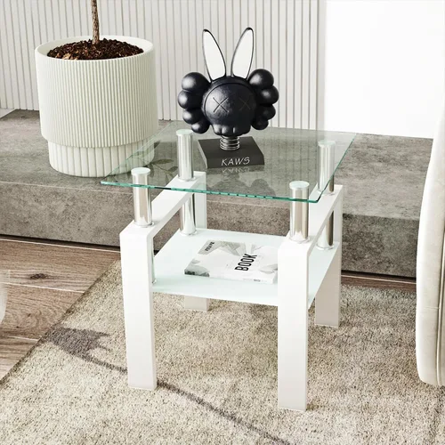 Vista 9 de Mesa auxiliar de cristal, mesa de esquina superior de vidrio Negro