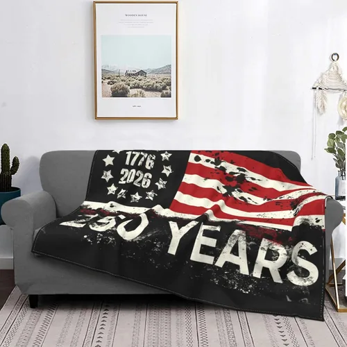 Vista 18 de 250 Anniversary USA Flag Flannel Fleece Throw Blankets, Patriotic Eagle Super Warm Soft Sofa Blanket All Season (40"x30")