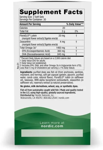 Vista 2 de Nordic Naturals Apoyo a la visión, limón - 60 geles suaves - con zeaxantina y luteína FloraGLO para ojos y visión saludables - 30 porciones