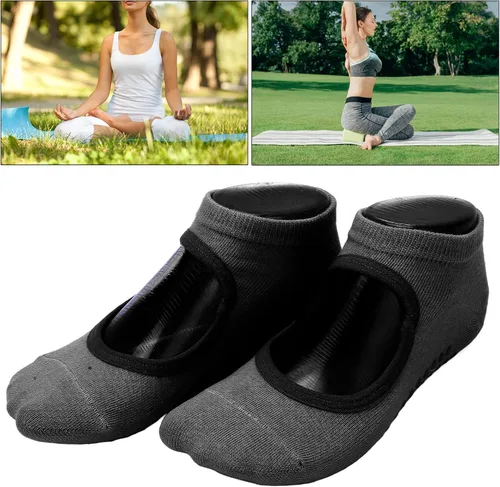Vista 2 de TOPINCN Calcetines de yoga para mujer, diseño de búfer interno, calcetines de pilates para mujer, agarre fuerte para deportes, Negro