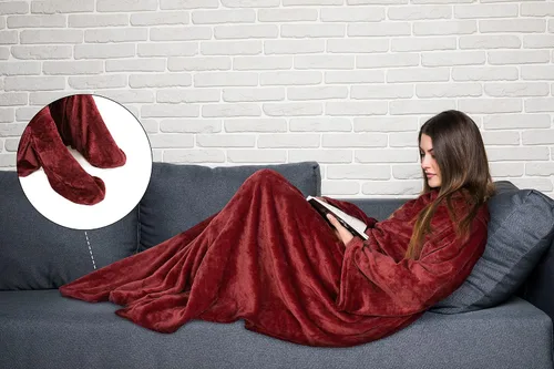 Vista 6 de Solaris Manta Vestible con Mangas y Bolsillo para los Pies para Mujeres y Hombres, Súper Suave y Acogedora de Forro Polar para TV, Manta Corporal
