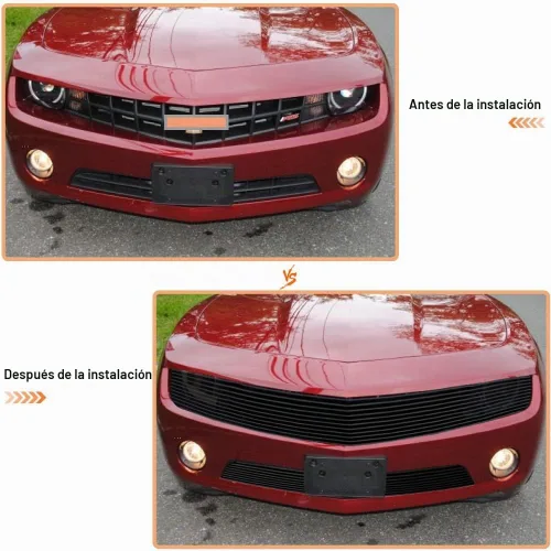 Vista 7 de Combo de rejilla frontal negra Billet para Chevy Camaro LT/LS V6 Phantom estilo principal superior inferior parachoques aluminio Billet Grill