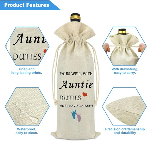 Vista 3 de Anuncio de embarazo para tía Bolsa de vino promovida a tía, ideas de regalo de nueva tía, anuncios de embarazo para hermana mejor amiga, regalo