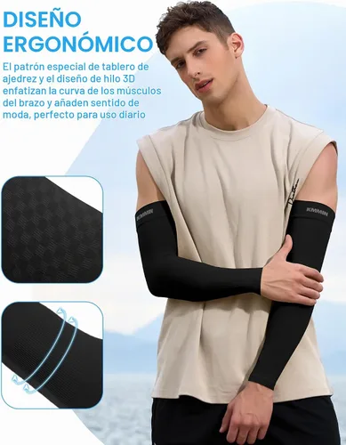 Vista 6 de KMMIN - Mangas para brazo con protección de rayos ultravioleta para conducción, ciclismo, golf, baloncesto. 2negro