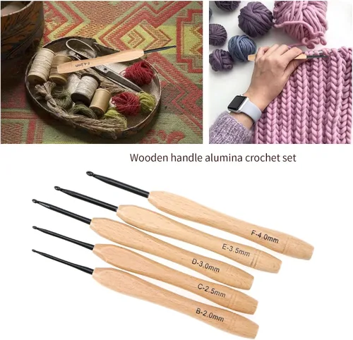 Vista 2 de Create idea Juego de 9 ganchos de ganchillo con mango plano ergonómico, agarre de madera para tejer a ganchillo, suministros ligeros de 0.079