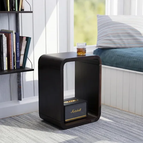 Vista 9 de Relso Aurora - Mesita de noche de madera maciza con estante abierto, mesa de noche con acabado negro, mesa auxiliar para dormitorio, sala de estar