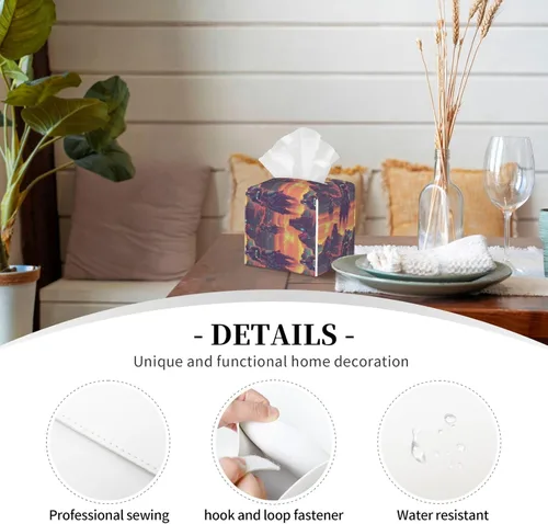 Vista 3 de Leather Tissue Box Cover Square - Cyber Retro Western Cowboy Print Tissue Box Holder Paper Case, Organizer Dispenser for Modern Home &
