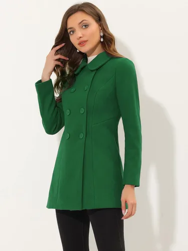 Vista 2 de Allegra K - Gabardina larga de invierno con cuello Peter Pan y botonadura doble para mujer