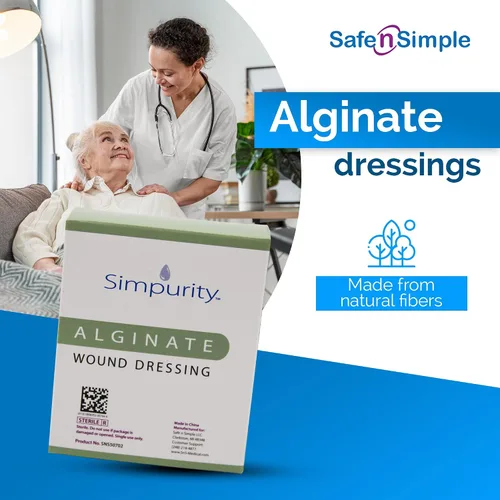 Vista 2 de Apósito de alginato de calcio para heridas de 2 x 2 pulgadas, Simpureza, almohadillas gruesas individuales, apósito de alginato antimicrobiano