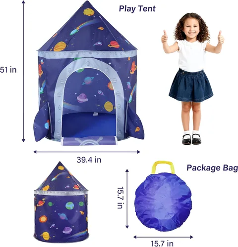 Vista 3 de Tienda de campaña de nave espacial para niños, tienda de juegos para niños con castillo de juguete, regalo para bebés niños y niñas de 3, 4, 5, 6, 7
