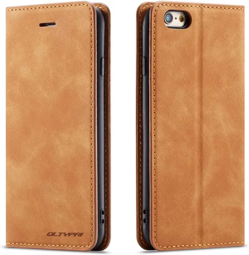 Vista 22 de QLTYPRI Funda para iPhone 6 Plus/6S Plus, cubierta de piel PU con tarjetero, funda tipo billetera con solapa magnética y a prueba de golpes - Vino