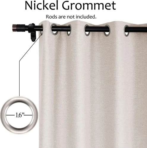 Vista 4 de Frelement Cortinas opacas de lino natural, paneles de cortinas con ojales para sala de estar, cortinas con aislamiento térmico, 52 pulgadas de ancho