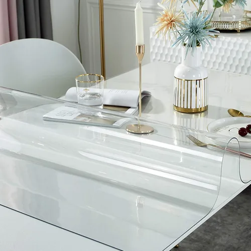 Vista 2 de Protector de mesa cristalino, mantel de plástico fácil de limpiar, protector de mesa transparente de vidrio suave, mantel transparente impermeable