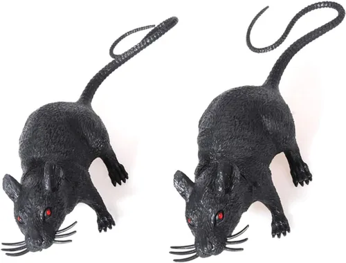 Vista 3 de Toyvian 2 piezas de juguete de ratón espeluznante espeluznante espeluznante rata falsa trucos de Halloween bromas accesorios juguete decoración