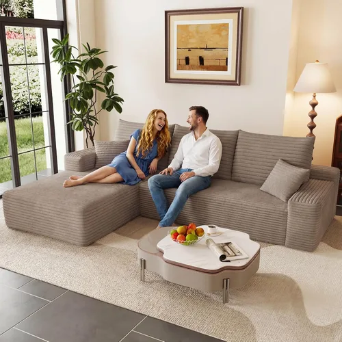Vista 15 de Sofá modular de 96 pulgadas en forma de L, sofá modular de 3 asientos, sofá modular de pana de espuma viscoelástica sin hueso para sala de estar