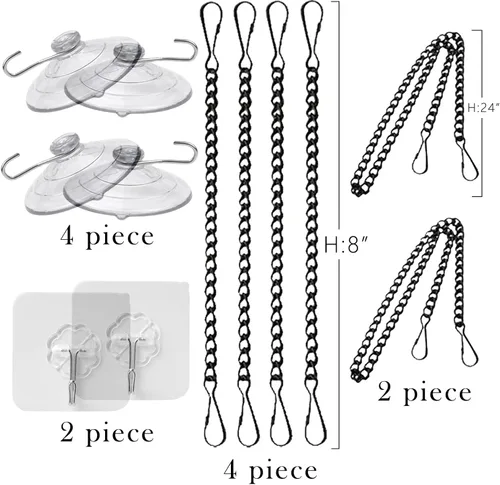 Vista 5 de Ganchos de ventosa de acero inoxidable, 6 cadenas colgantes con ventosa, resistentes a la corrosión, decoración de pared y ventana, puerta de cocina