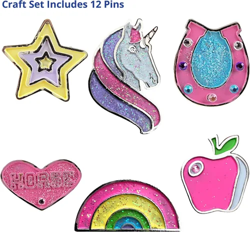 Vista 3 de Breyer Horses Paint and Wear Juego de manualidades de alfileres esmaltados, pines, pinturas, purpurina y diamantes de imitación, incluye 12