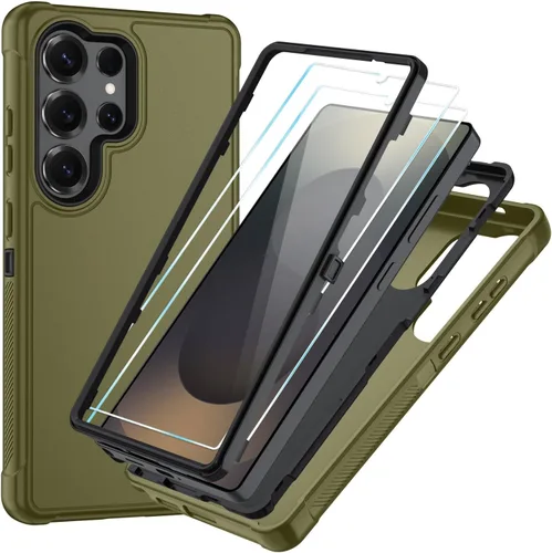 Vista 48 de SunStory Funda 3 en 1 para Samsung Galaxy S22 con protector de pantalla Verde Armada (ArmyGreen)