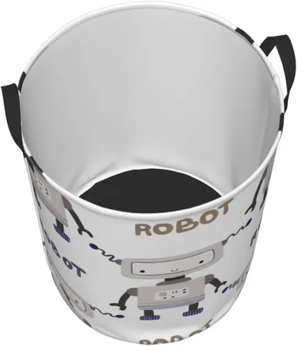 Vista 3 de Vintage Robots - Cesta de lavandería impermeable plegable con mango duradero, organizador de ropa sucia circular, cesta de almacenamiento