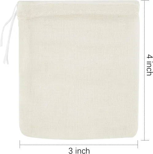 Vista 2 de TUZAZO Bolsas de Té Reutilizables - Paquete de 24 Bolsas de Gasa de Algodón Natural Sin Blanquear de Muselina Tipo Saquito para Colar Café Té e
